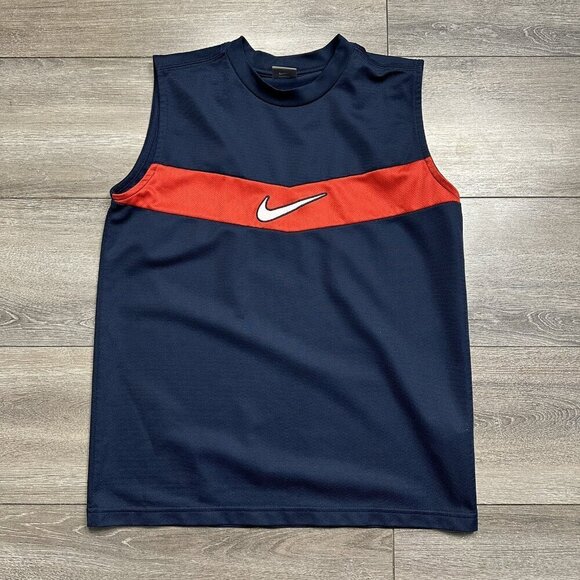 Nike Vintage Y2K Youth L 14-16 Blue Red Tank Top Centre Swoosh - Picture 1 of 5